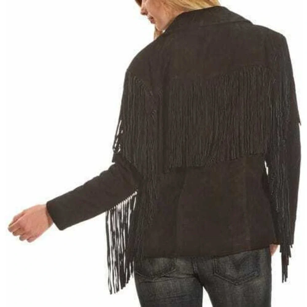 Vintage RENAISSANCE Western Fringe Black Leather / Suede Jacket Women's Size S